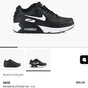 Nike Air Max 90 Black and White Toddler/Kid Sneakers with Laces Size 8